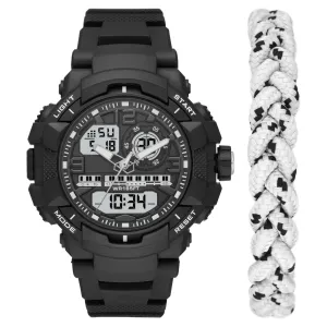 George FMDXOGE027 Men's Sport Watch Set w/White & Black Nylon Sport Bracelet