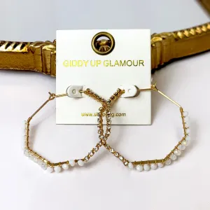 Gold Tone Crystal Beaded Octagonal Hoop Earrings