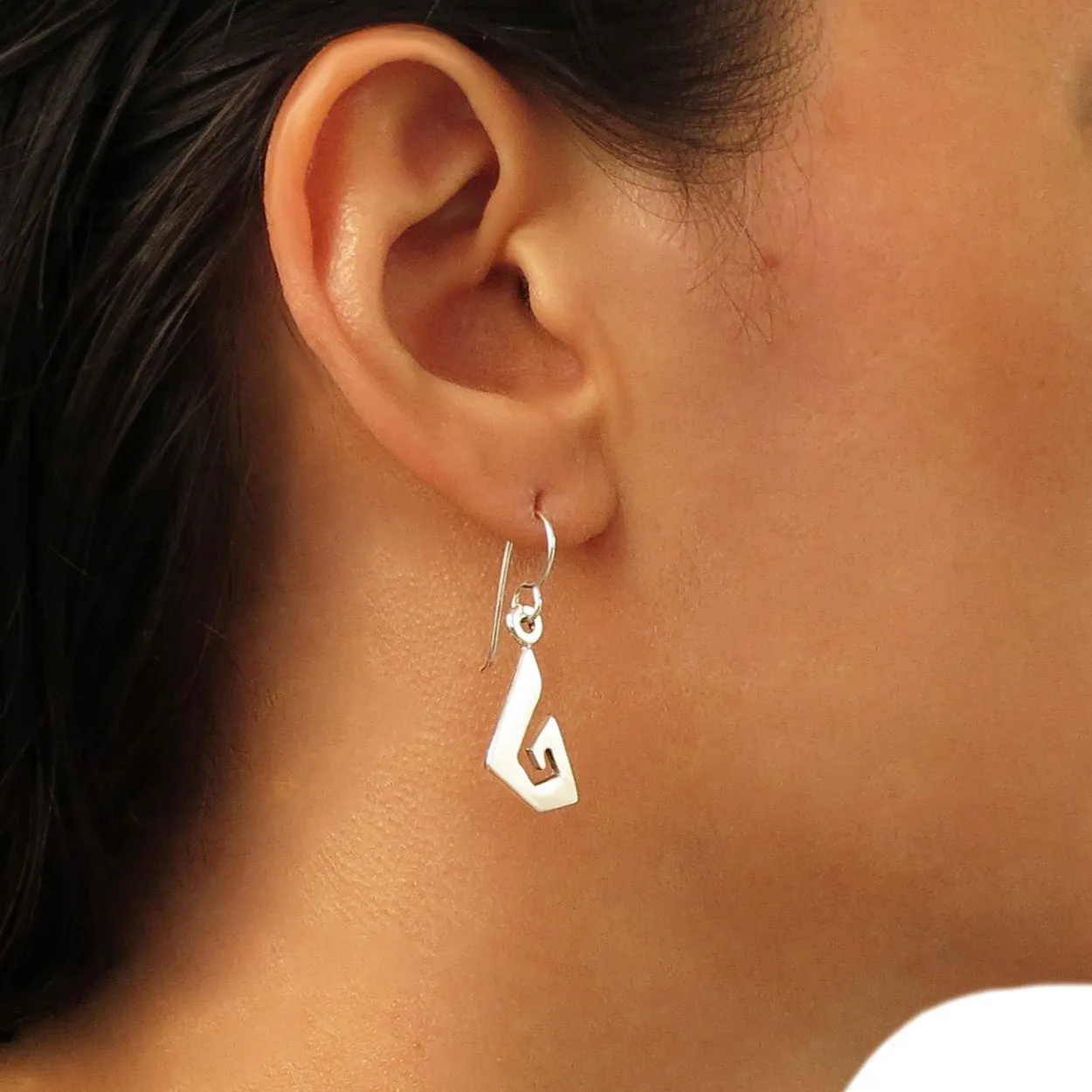 Greek Key Symbol Sterling Silver Dangle Earrings