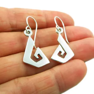Greek Key Symbol Sterling Silver Dangle Earrings