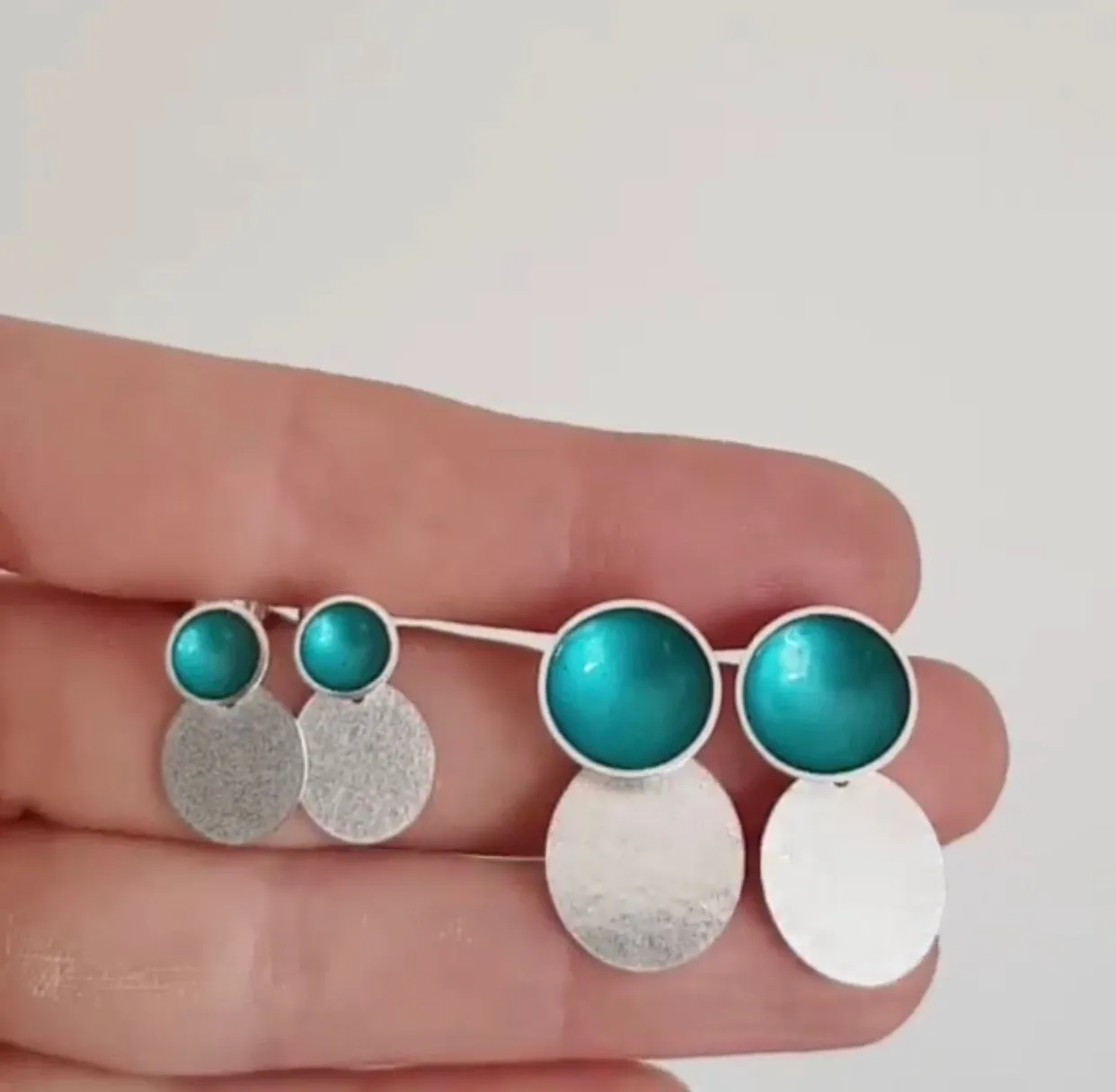 Halo Small Enamel Studs with Textured Silver Drop Detail