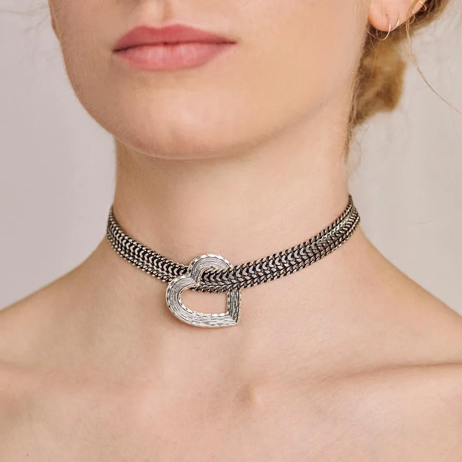HANGIN HEART. Wide Curb Chain Choker - Silver