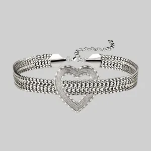 HANGIN HEART. Wide Curb Chain Choker - Silver