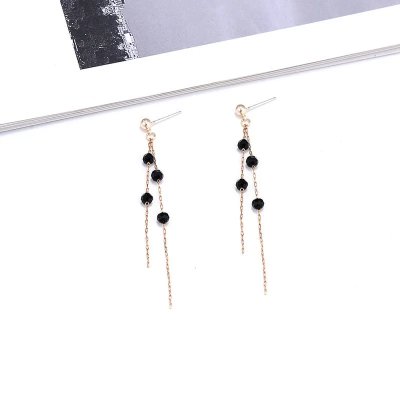 Korean Elegant Crystal Rhinestone Long Drop Earrings