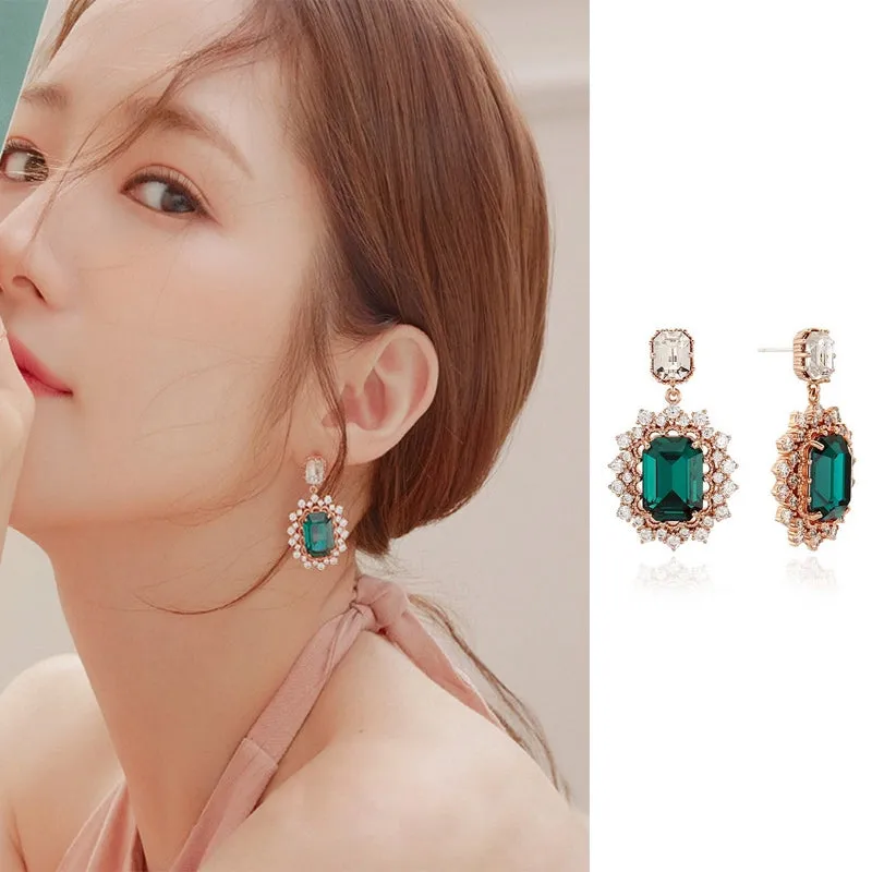 Korean Elegant Crystal Rhinestone Long Drop Earrings