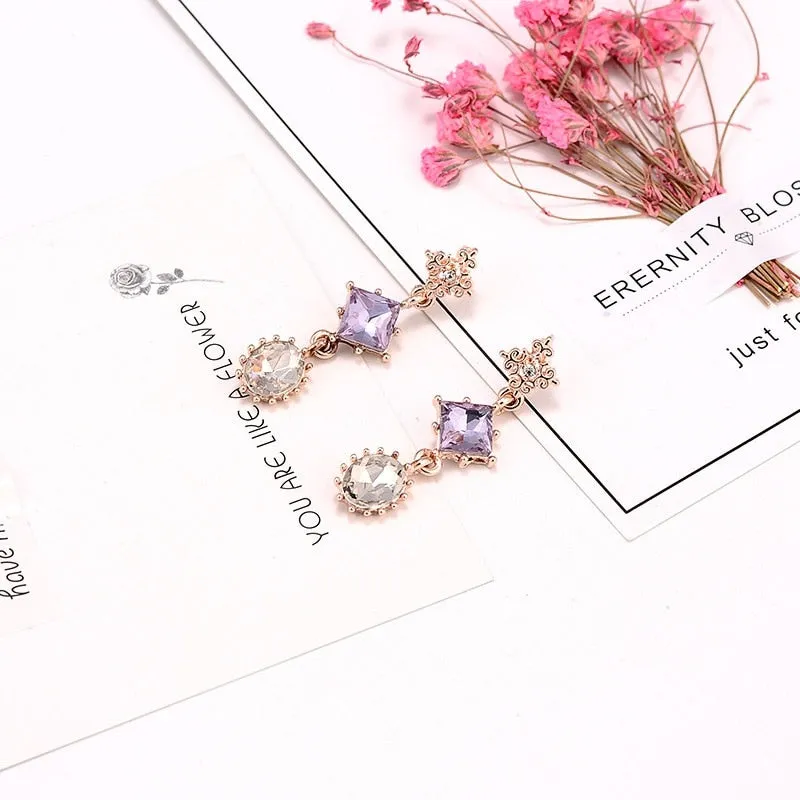 Korean Elegant Crystal Rhinestone Long Drop Earrings