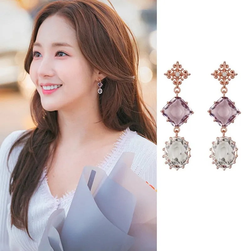 Korean Elegant Crystal Rhinestone Long Drop Earrings