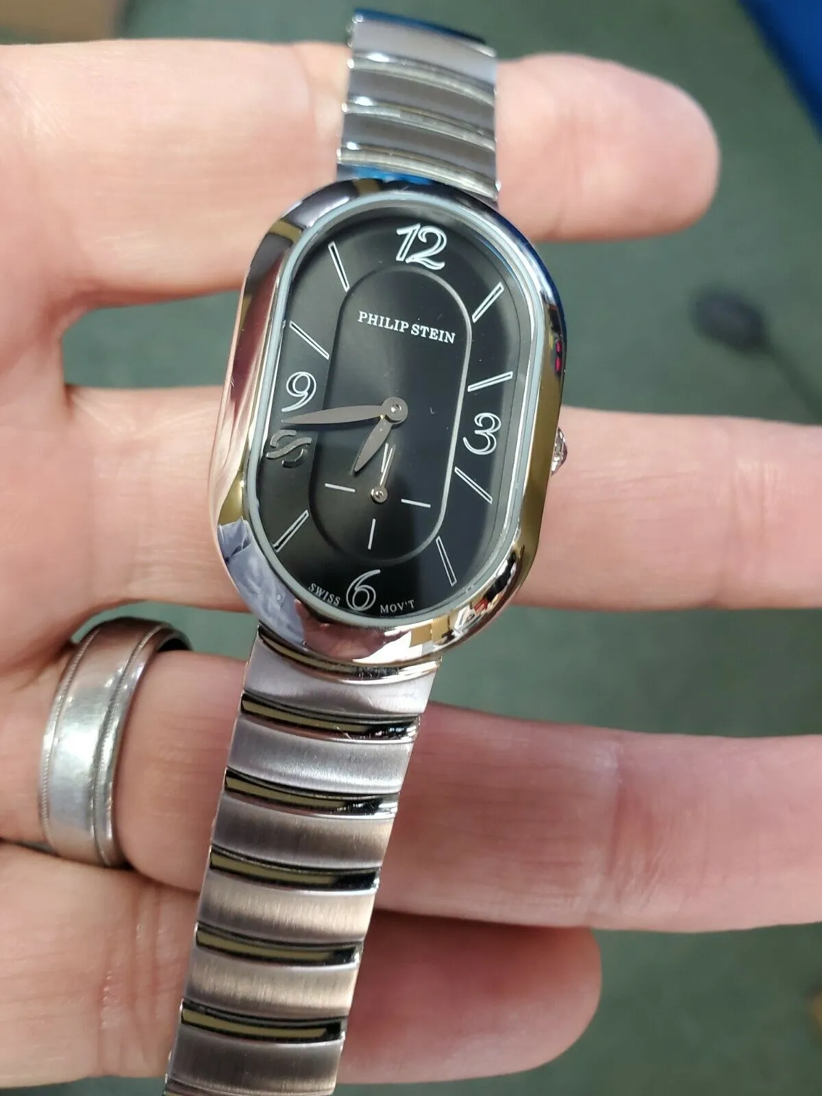 Ladies $850 Philip Stein " Modern Mini" Quartz Stainless Watch