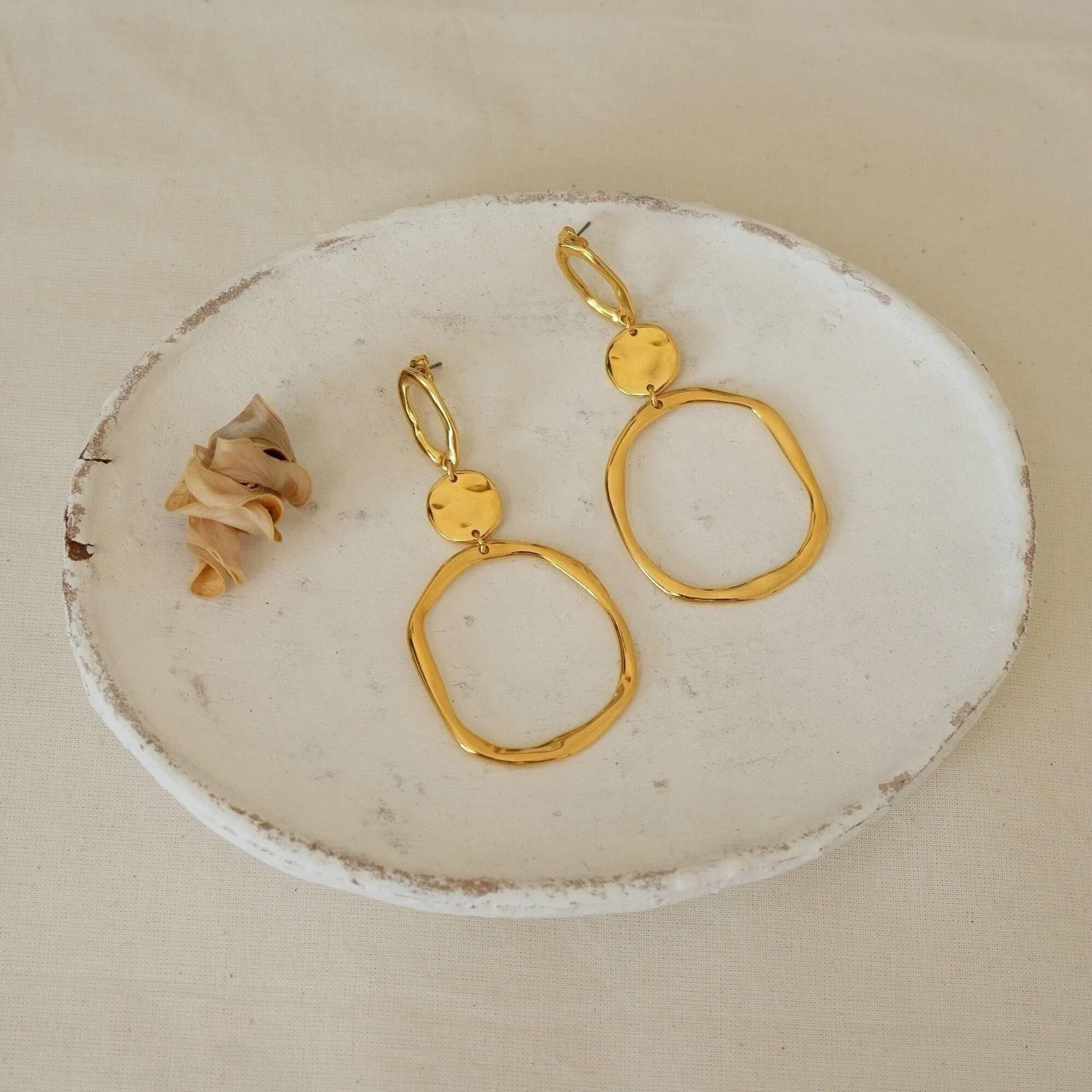 Large Gold Dangle Geometric Circle Earrings
