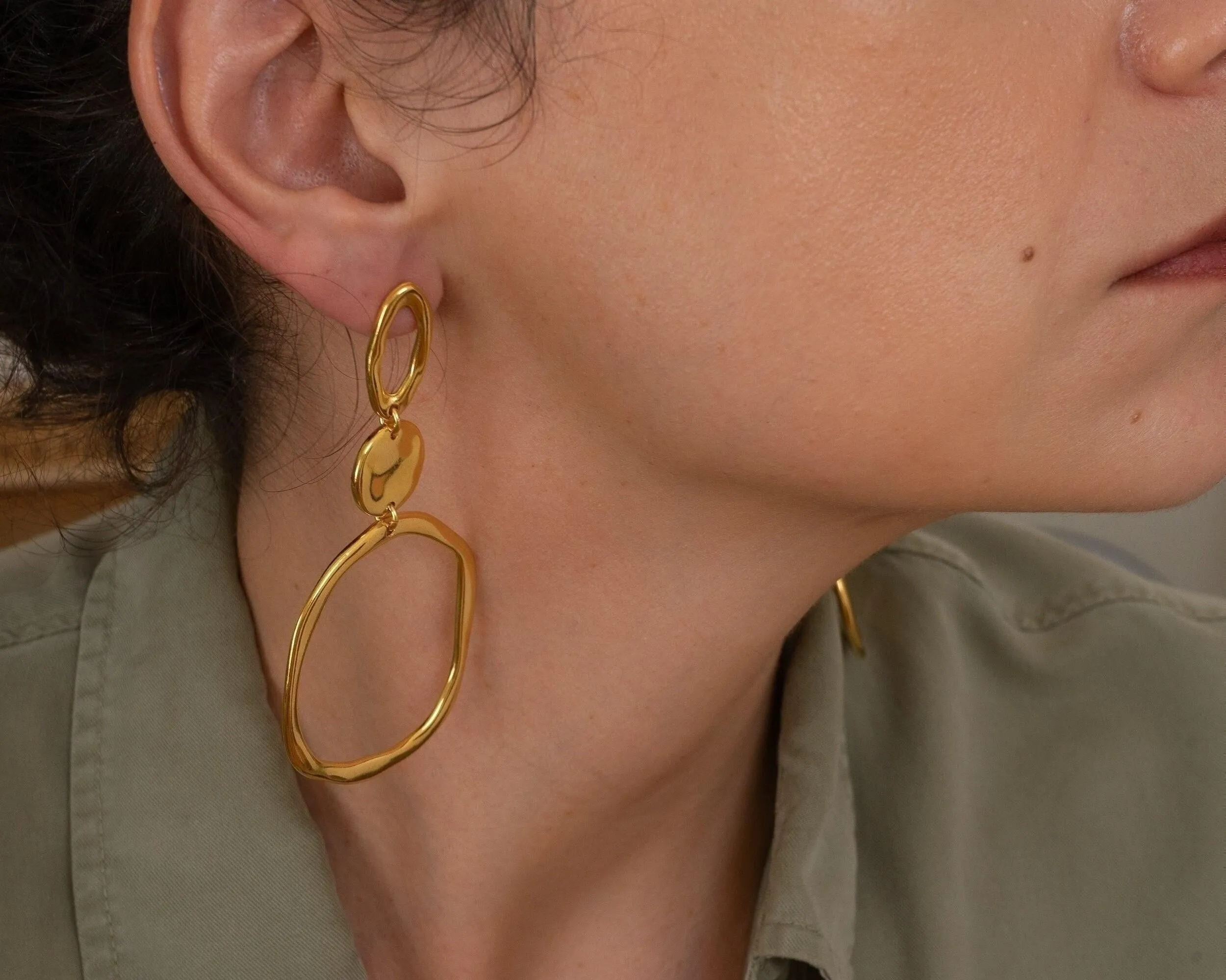 Large Gold Dangle Geometric Circle Earrings