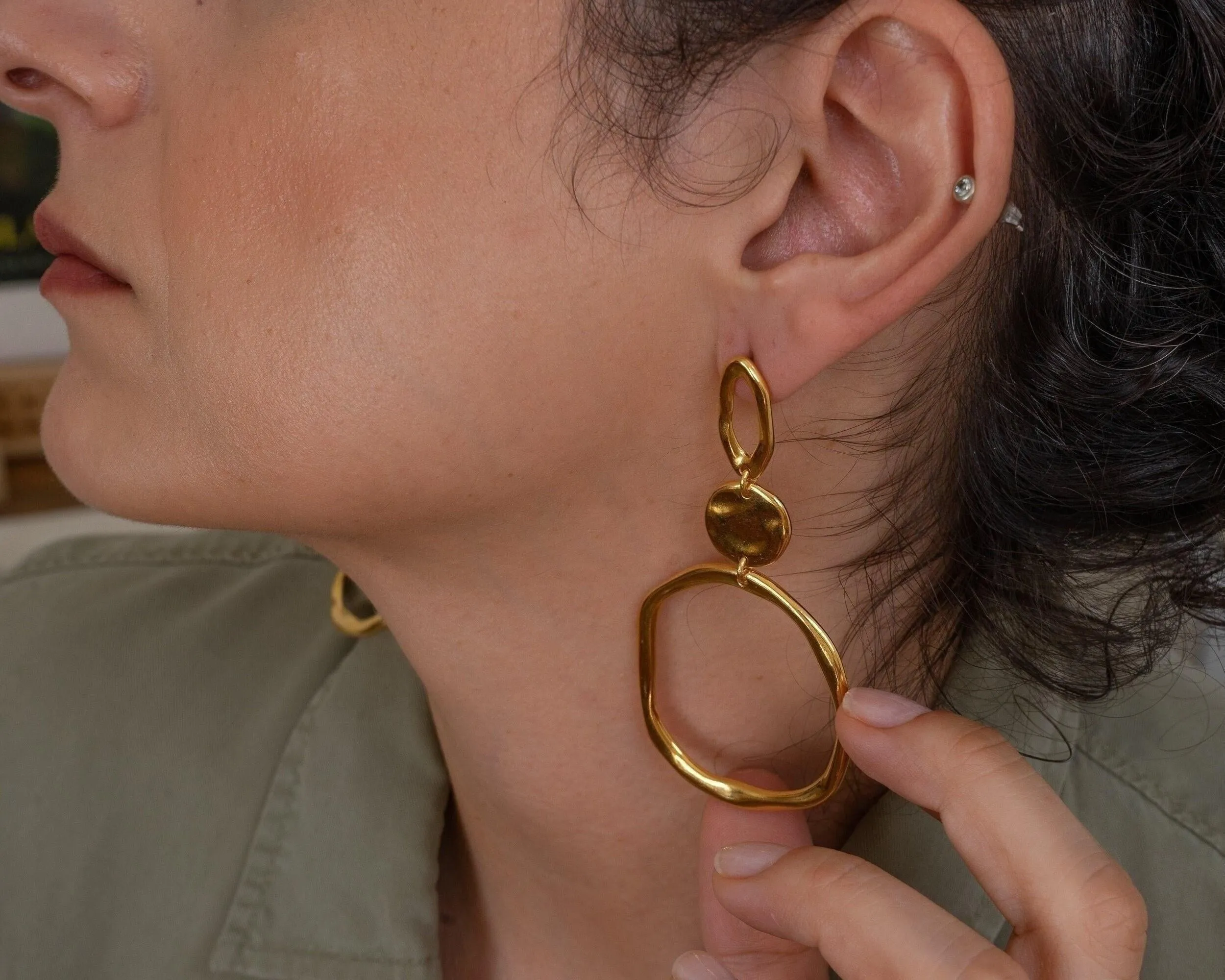 Large Gold Dangle Geometric Circle Earrings