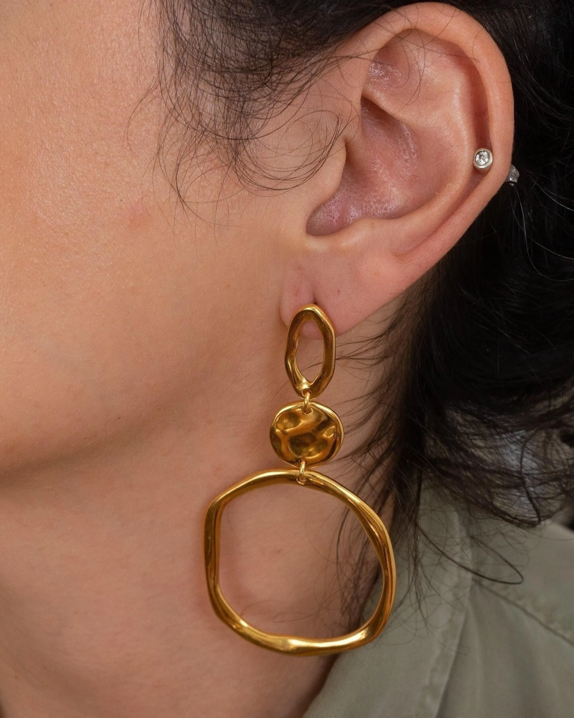 Large Gold Dangle Geometric Circle Earrings