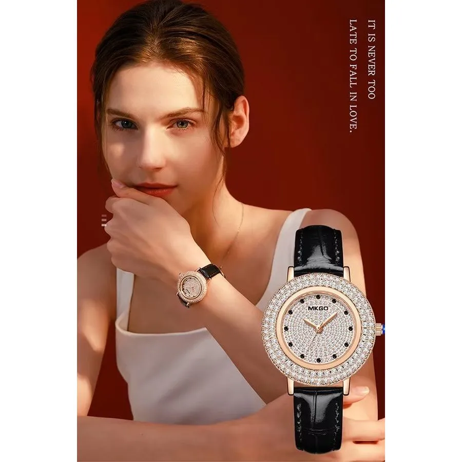 LeatherGlow Multi-Diamond Quartz Watch