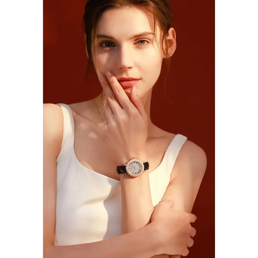 LeatherGlow Multi-Diamond Quartz Watch