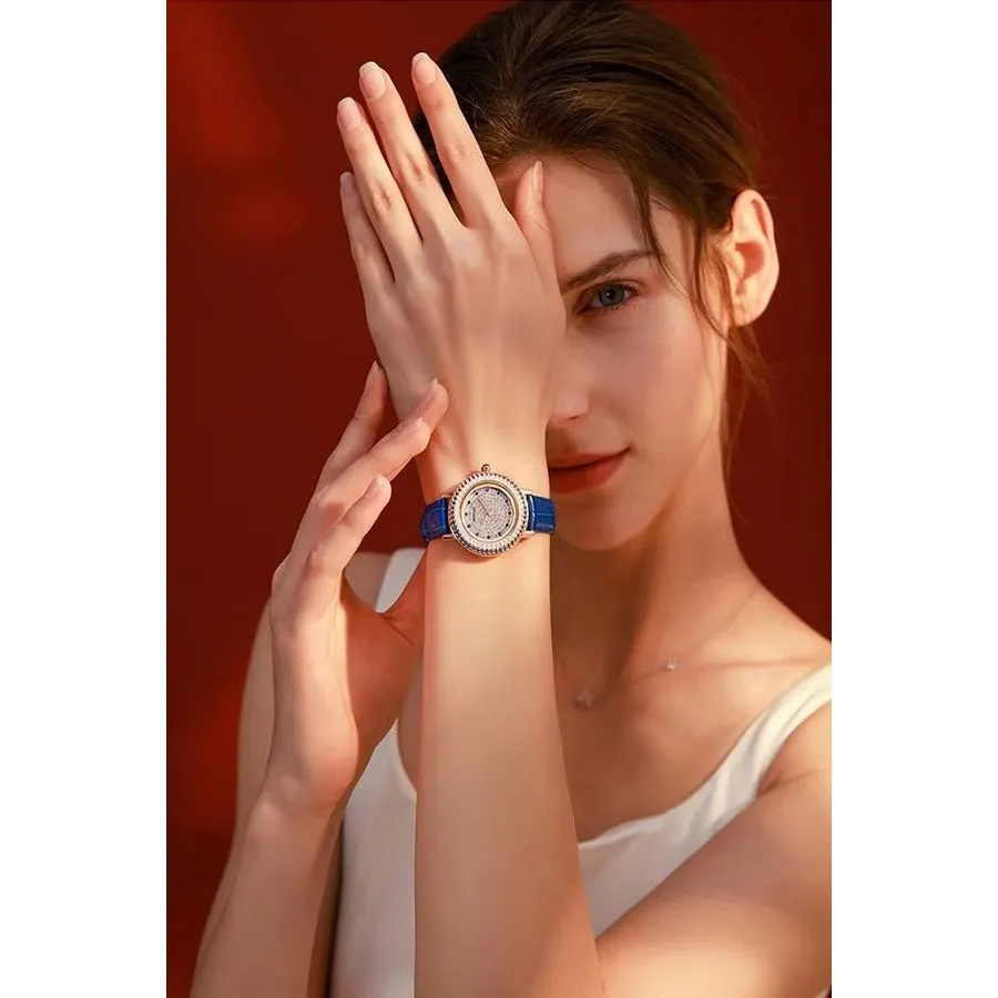 LeatherGlow Multi-Diamond Quartz Watch