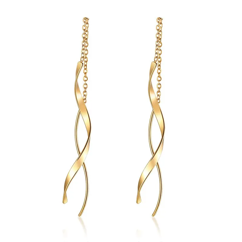 Luxury Rose Gold Threader Thin Bar Spiral Wire Woman Earrings