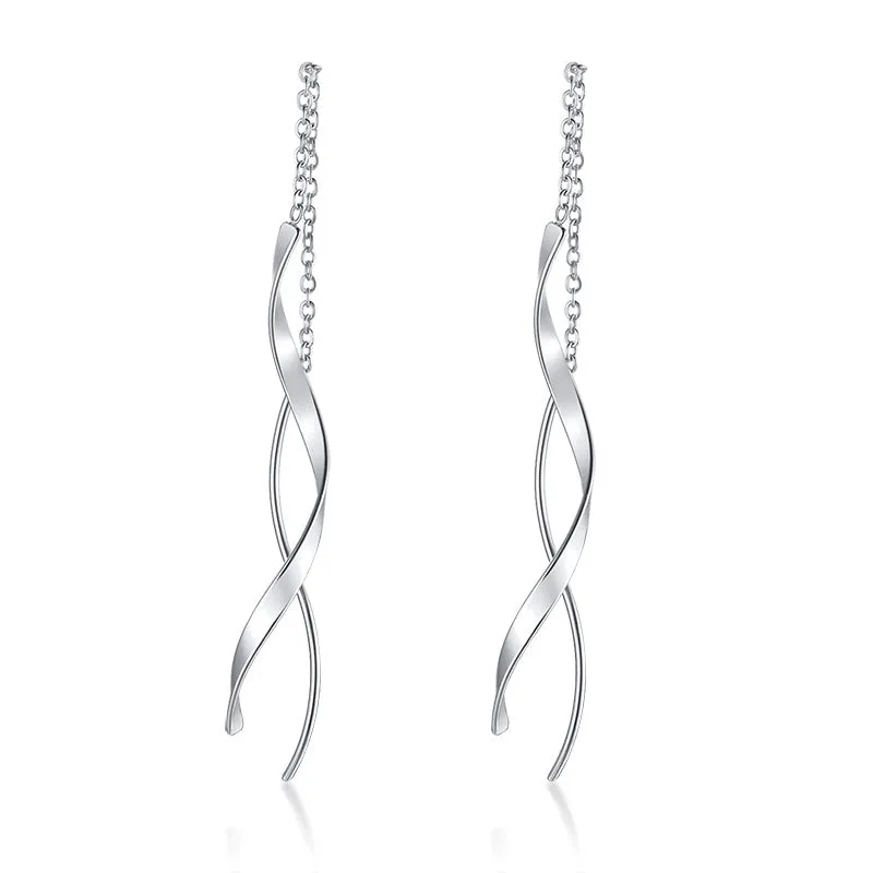 Luxury Rose Gold Threader Thin Bar Spiral Wire Woman Earrings