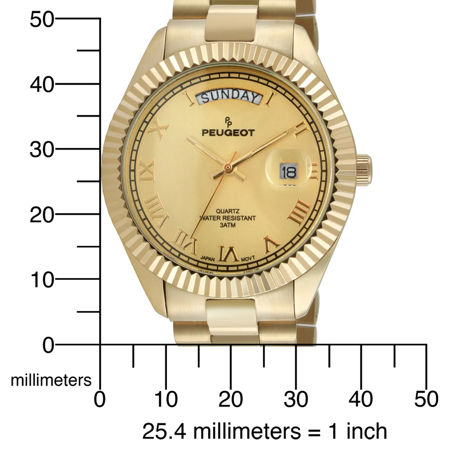 Men's 40mm White Face Fluted Bezel Gold Bracelet Watch