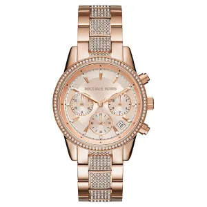 Michael Kors Womens Rose Gold Dial Stainless Steel Band Quartz Watch - MK6485
