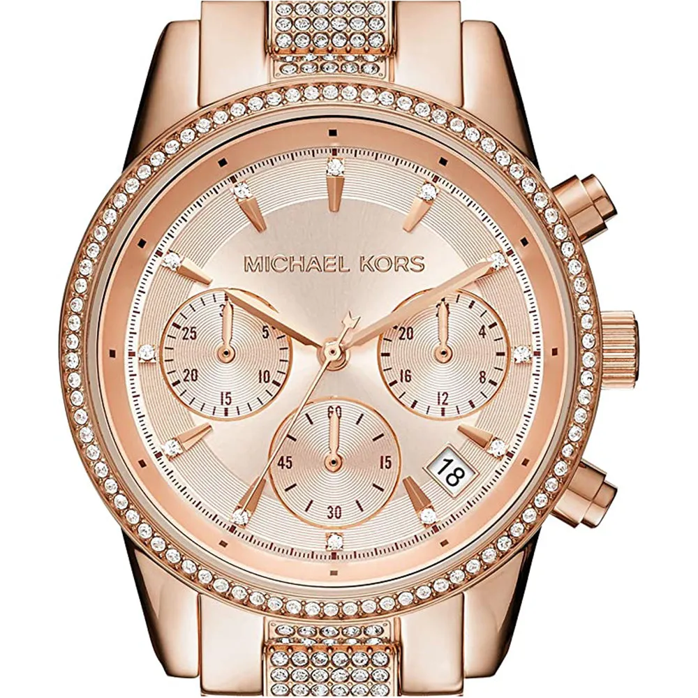Michael Kors Womens Rose Gold Dial Stainless Steel Band Quartz Watch - MK6485