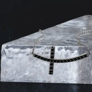 Moon Shadow Natural Black Diamond Alternative Pendant with a White Necklace