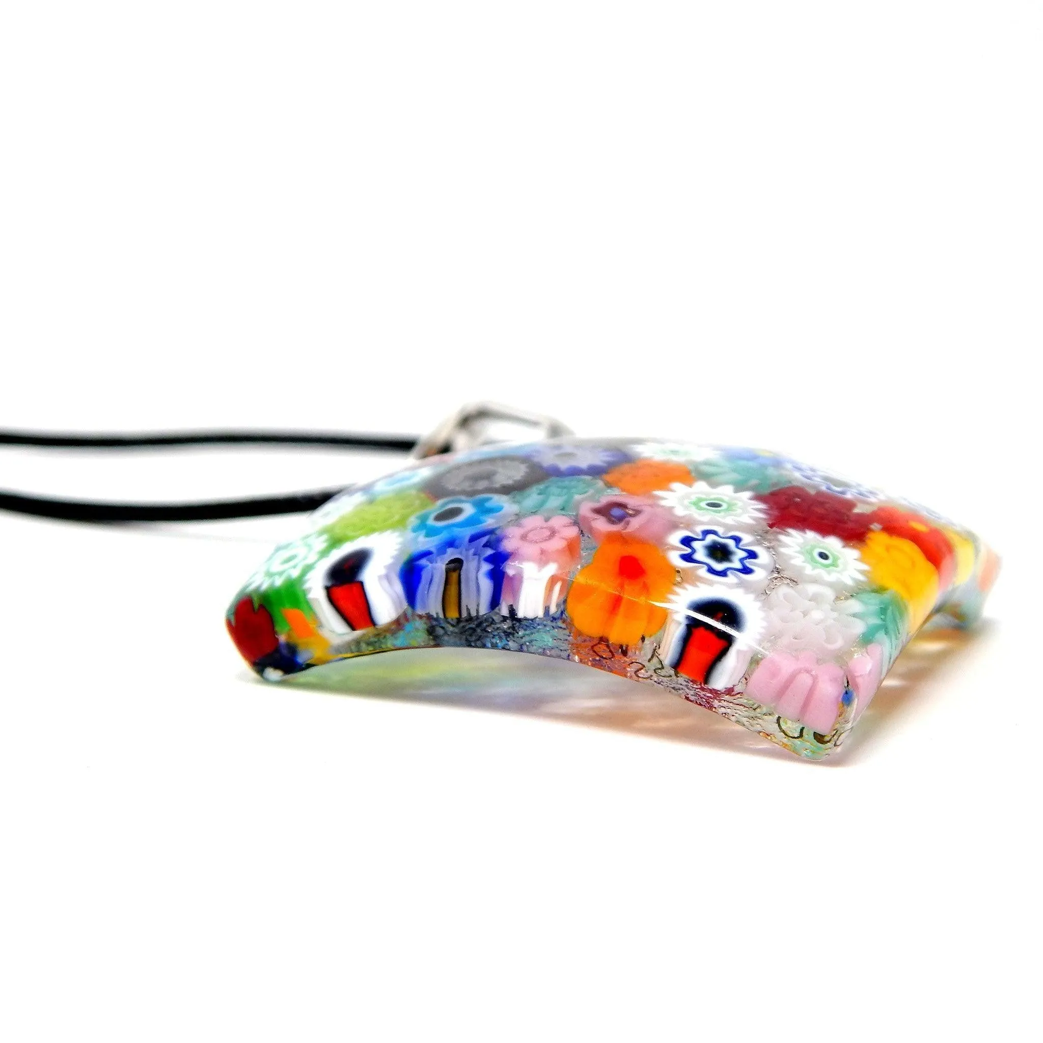 Murano Glass Diamond Shaped Pendant Necklace, Millefiori