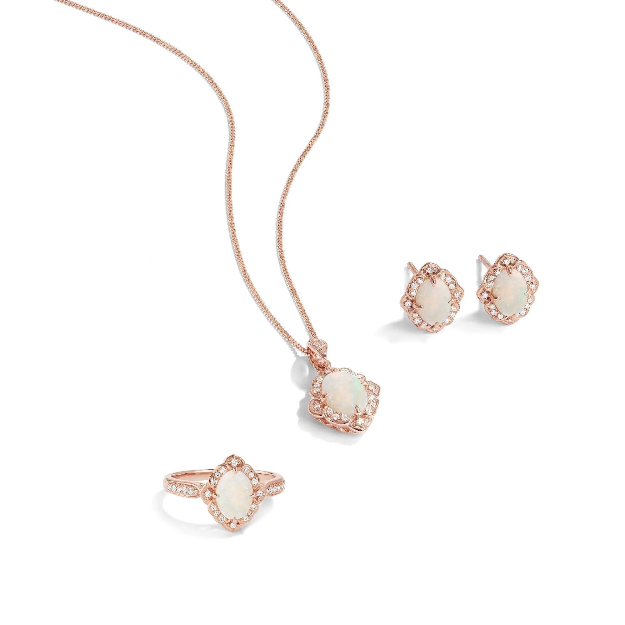 Opal and Diamond Oval Earrings in 9ct Rose Gold