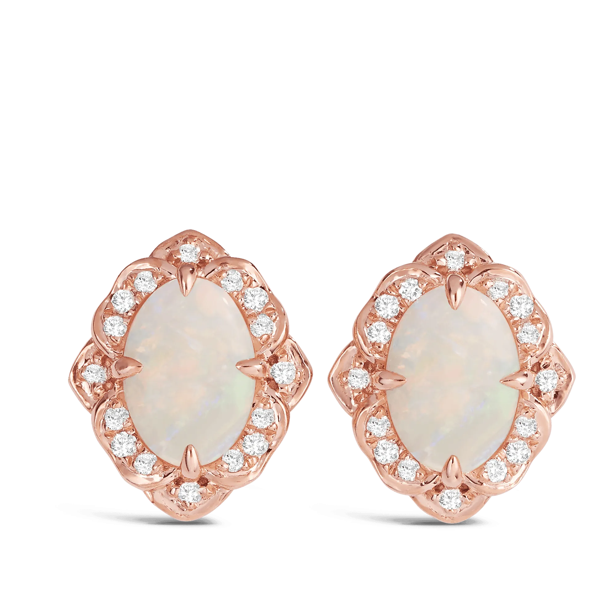 Opal and Diamond Oval Earrings in 9ct Rose Gold