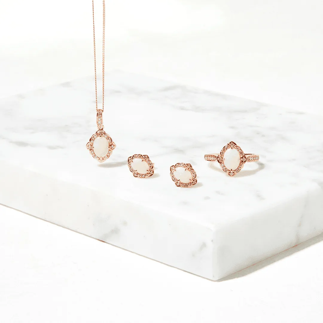 Opal and Diamond Oval Earrings in 9ct Rose Gold