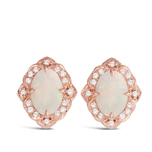 Opal and Diamond Oval Earrings in 9ct Rose Gold