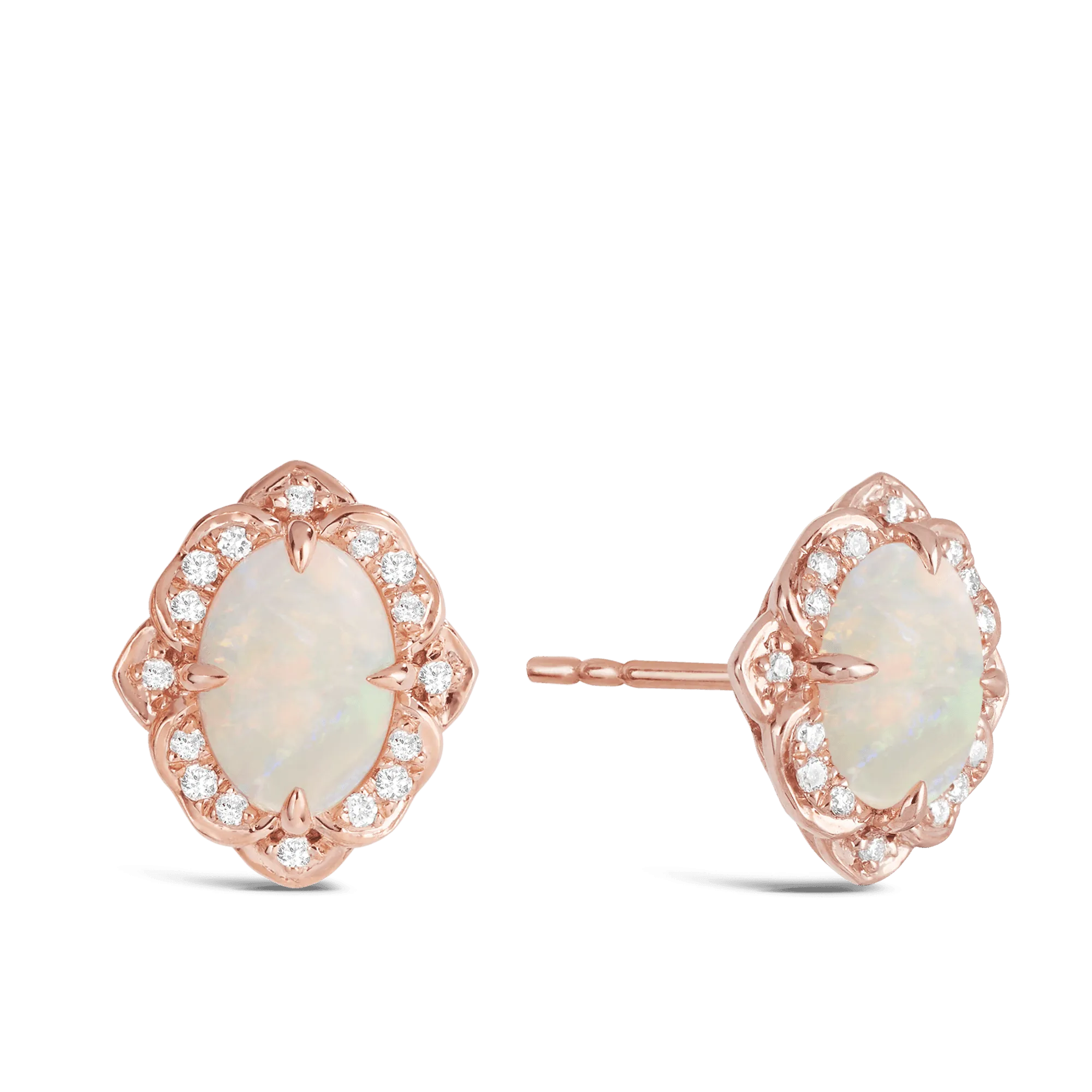 Opal and Diamond Oval Earrings in 9ct Rose Gold