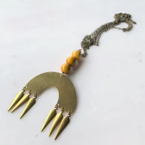Orange Beaded Crescent Necklace