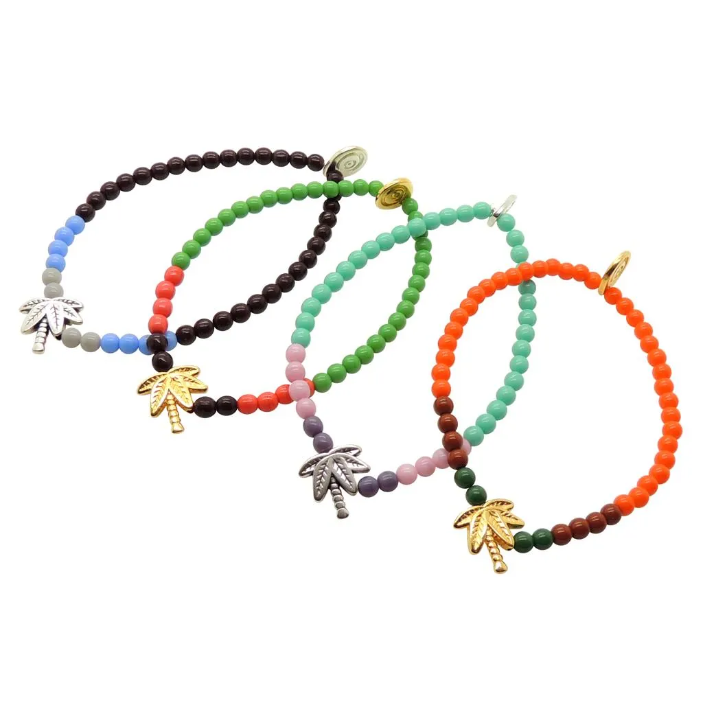 Palm Tree Charm Glass Bead Bracelet