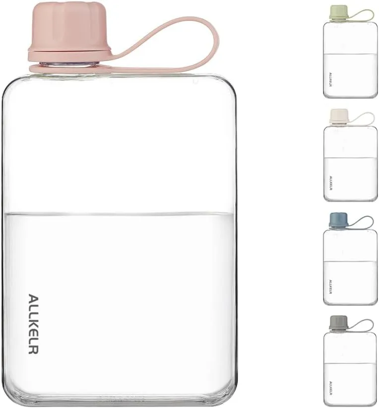 Portable Flat Water Bottle,BPA Free Reusable Tritan Plastic Travel Water Bottle Cup,Lightweight Leakproof Slim Water Bottle Fits Purse,Backpacking, Hiking (Pink, 17 oz)