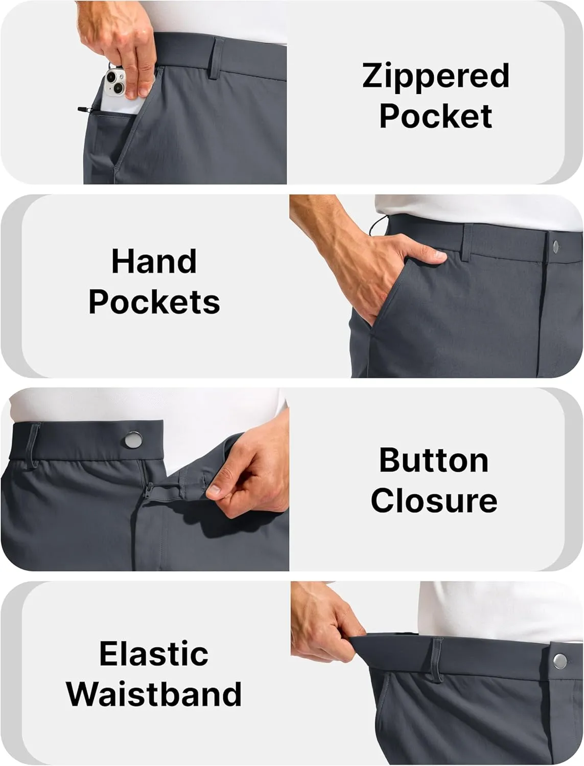 Pudolla Men's Golf Dress Shorts 7" Stretch Casual Work Hybrid Shorts for Men with 3 Pockets Quick Dry Breathable