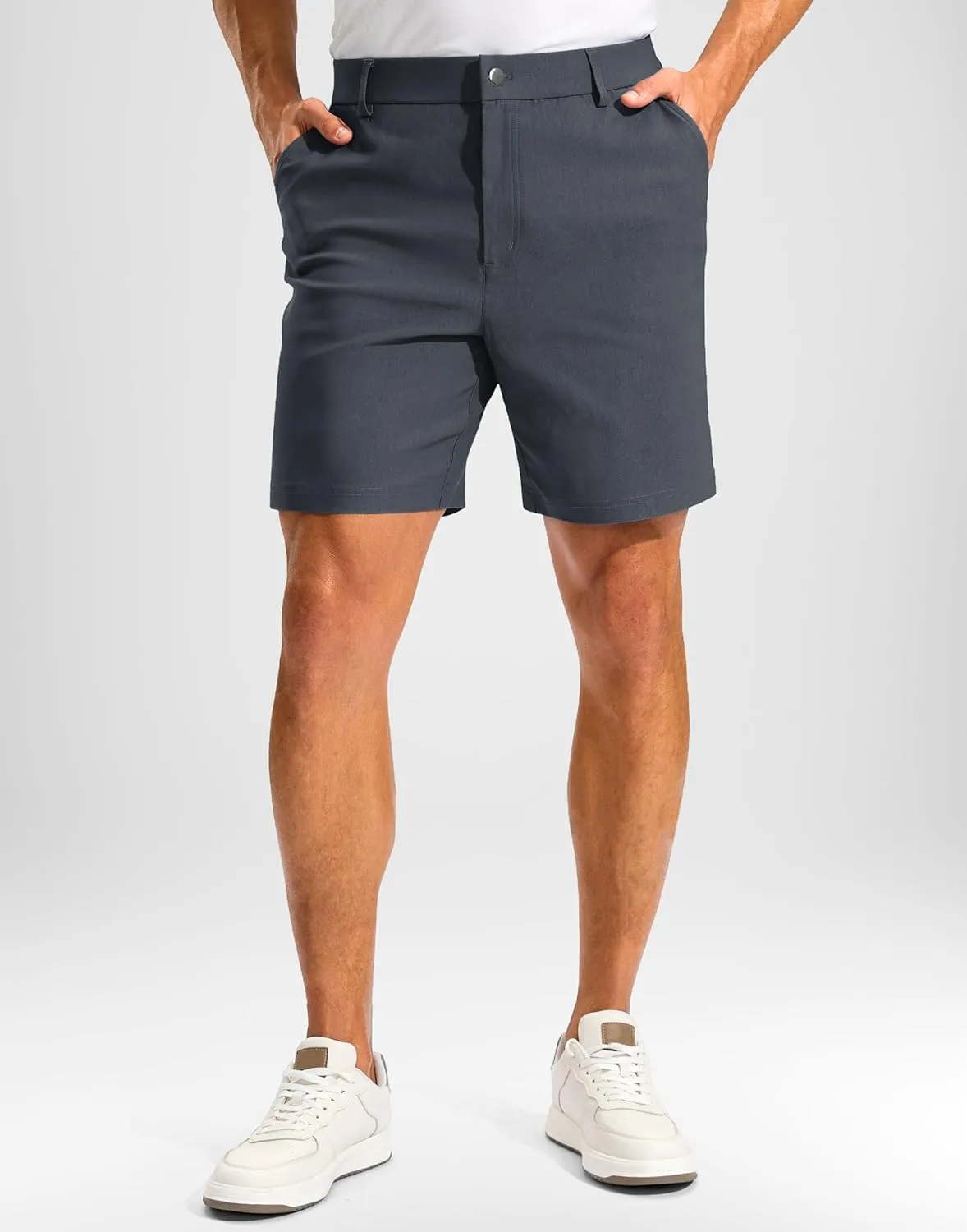 Pudolla Men's Golf Dress Shorts 7" Stretch Casual Work Hybrid Shorts for Men with 3 Pockets Quick Dry Breathable