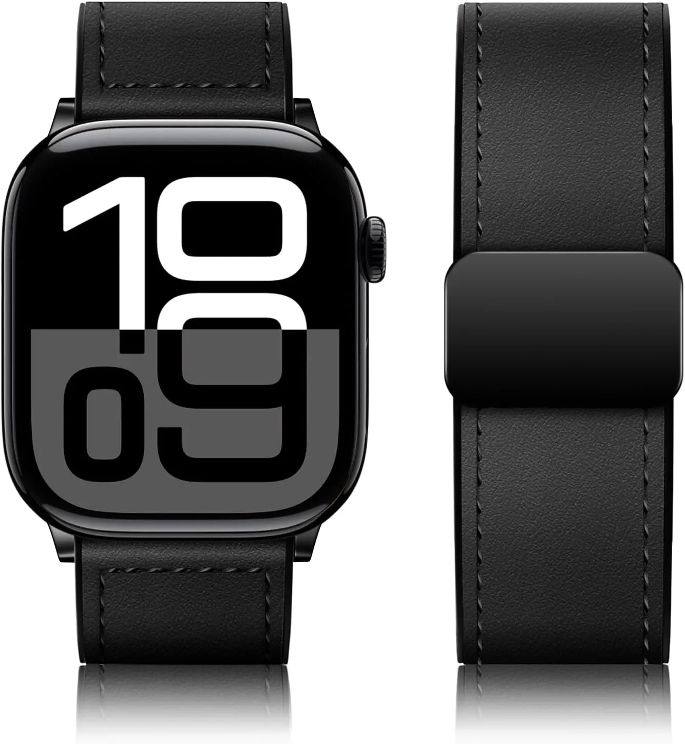 Qimela Magnetic Leather Strap Compatible with Apple Watch Band 38mm 40mm 41mm 42mm 44mm 45mm 46mm 49mm for Men Women,Top Grain Genuine Leather Wristband for iWatch Series 10 9 8 7 6 5 4 3 Ultra 2 1 SE