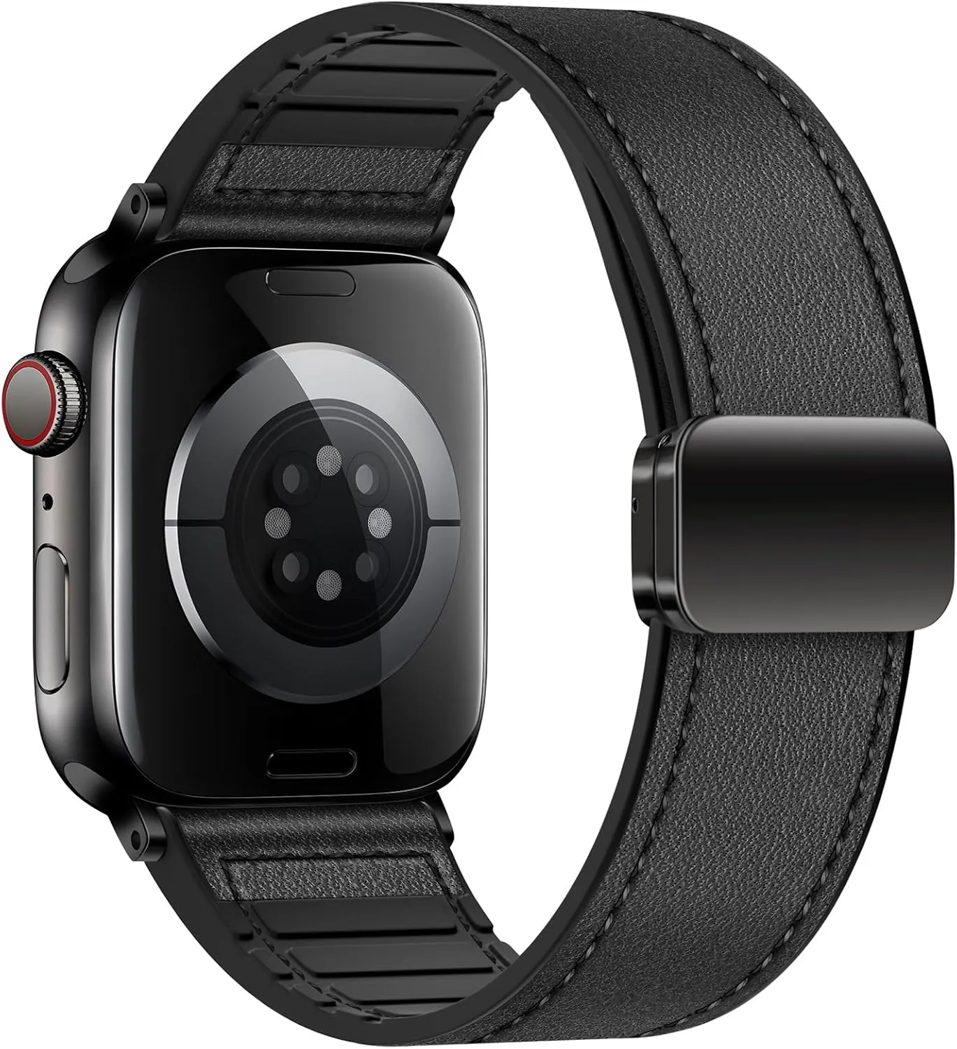 Qimela Magnetic Leather Strap Compatible with Apple Watch Band 38mm 40mm 41mm 42mm 44mm 45mm 46mm 49mm for Men Women,Top Grain Genuine Leather Wristband for iWatch Series 10 9 8 7 6 5 4 3 Ultra 2 1 SE