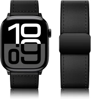 Qimela Magnetic Leather Strap Compatible with Apple Watch Band 38mm 40mm 41mm 42mm 44mm 45mm 46mm 49mm for Men Women,Top Grain Genuine Leather Wristband for iWatch Series 10 9 8 7 6 5 4 3 Ultra 2 1 SE
