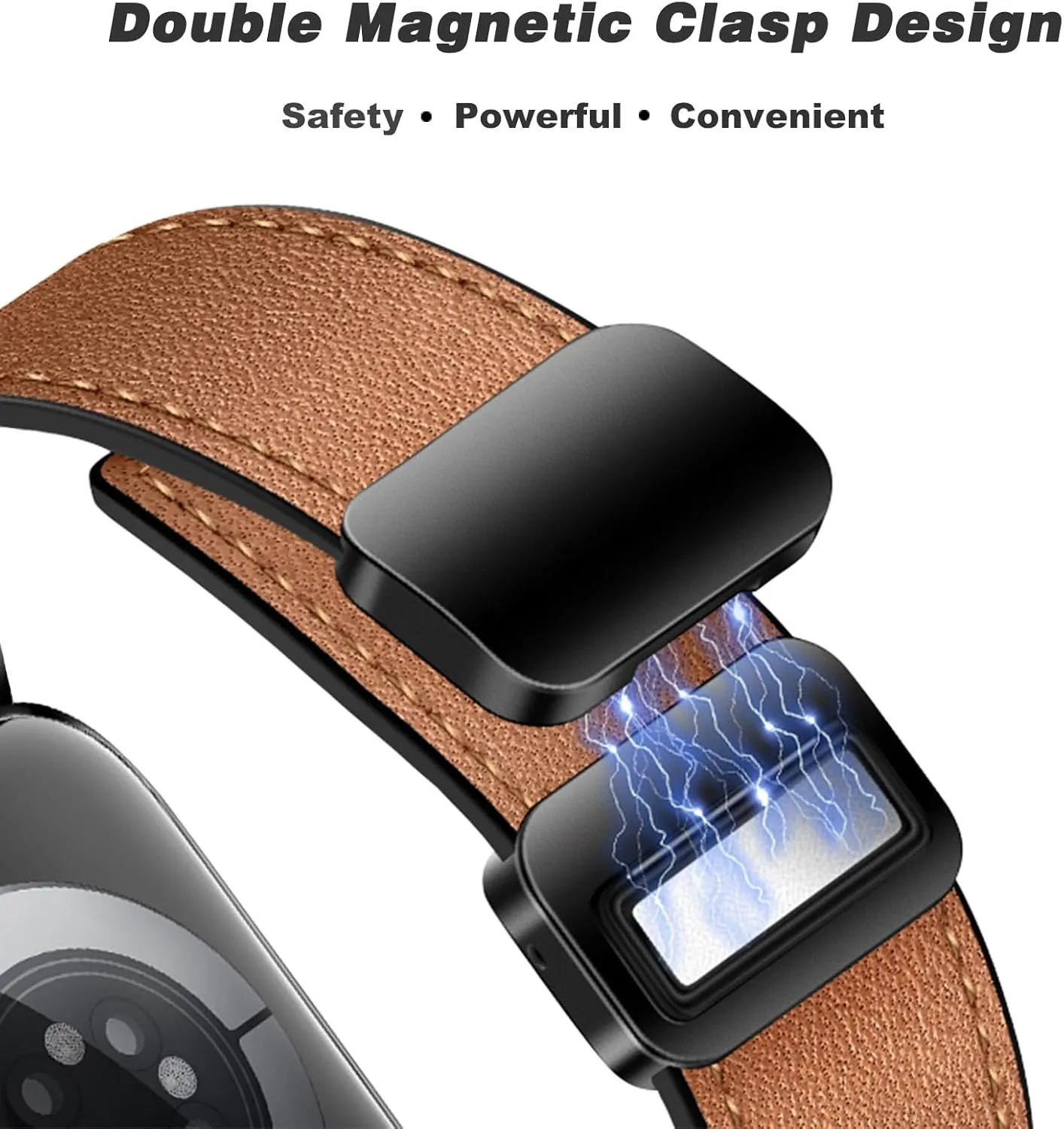 Qimela Magnetic Leather Strap Compatible with Apple Watch Band 38mm 40mm 41mm 42mm 44mm 45mm 46mm 49mm for Men Women,Top Grain Genuine Leather Wristband for iWatch Series 10 9 8 7 6 5 4 3 Ultra 2 1 SE