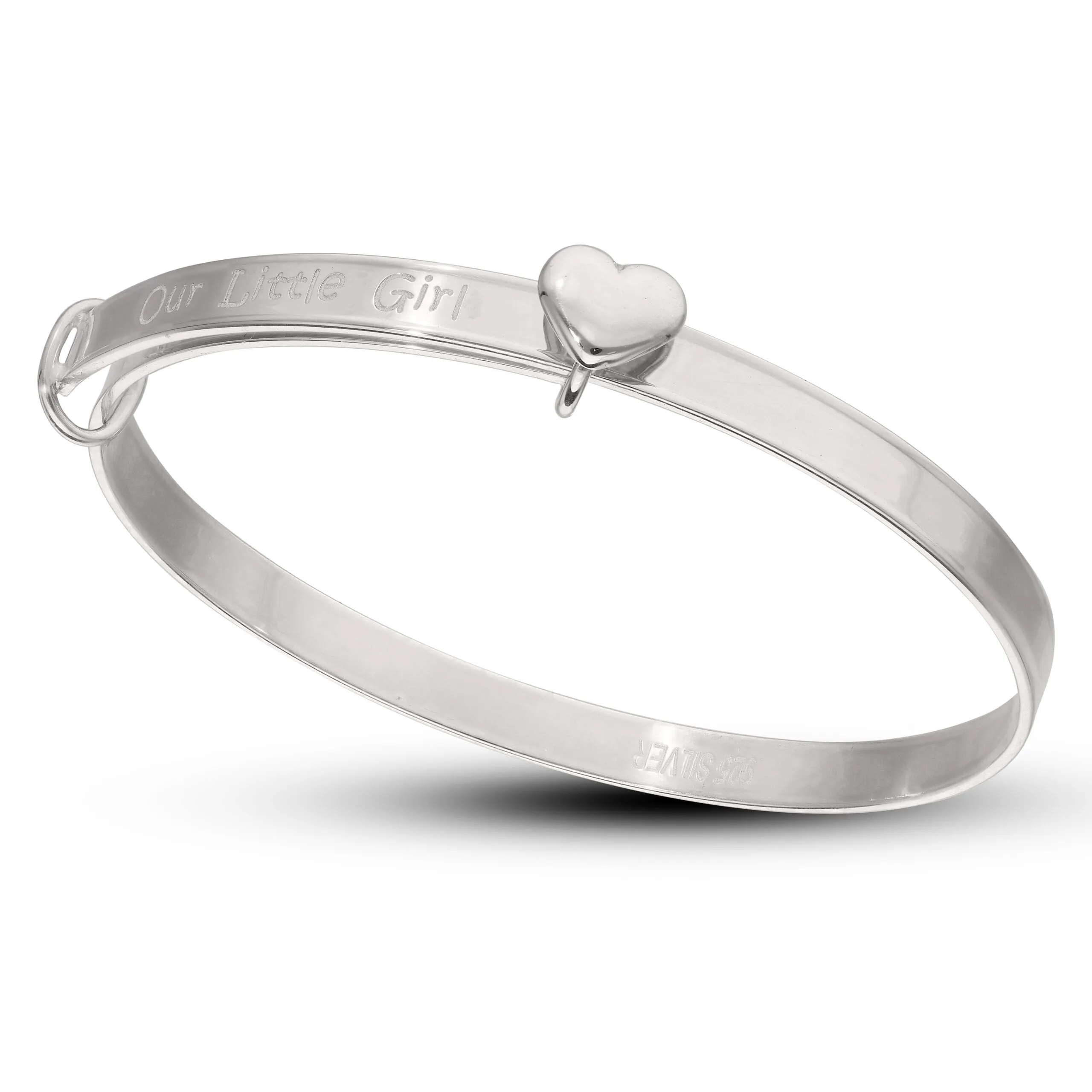 "Our Little Girl" or "Daddy's Little Girl" Baby Silver Bangles for Kid's with a Gold-plated Heart (0-1 years)