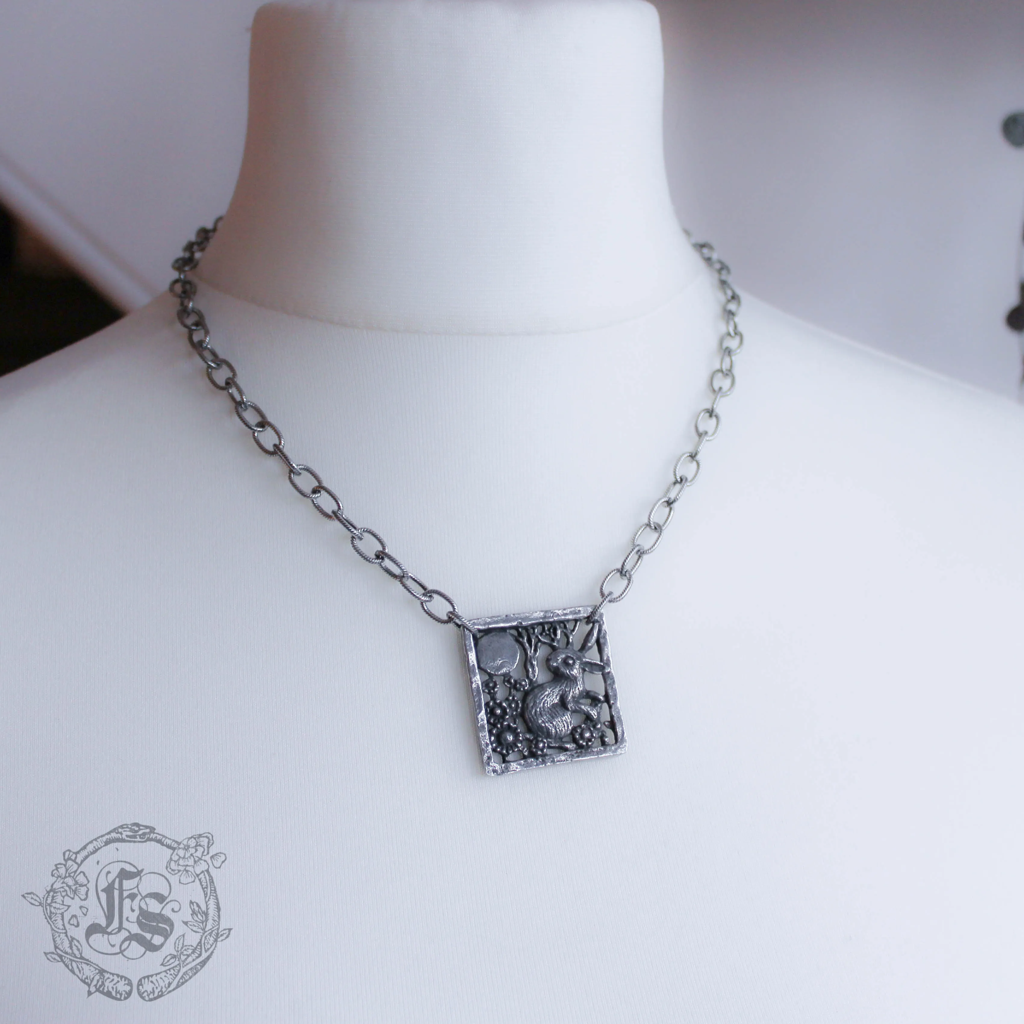Rabbit and Moon Statement Necklace