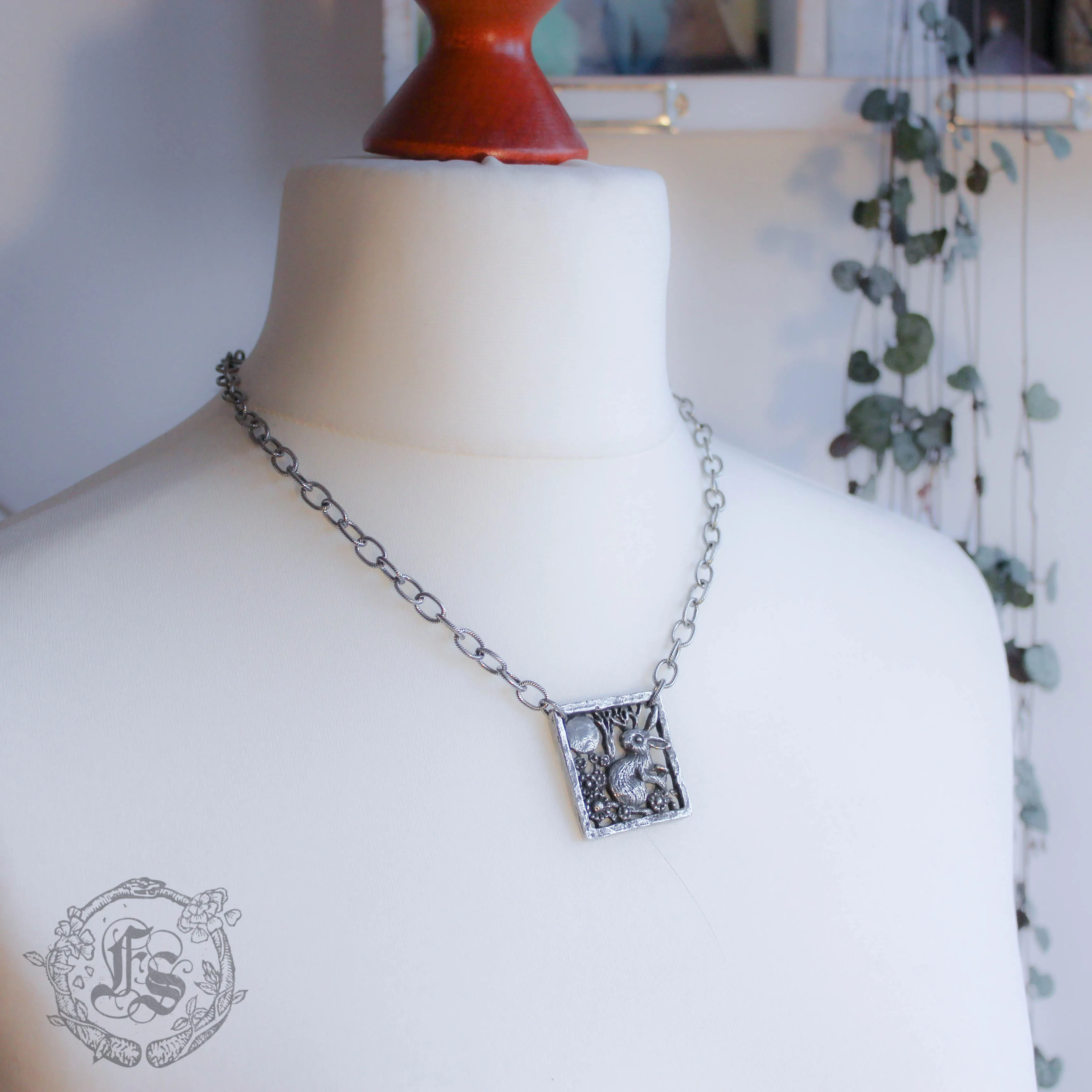 Rabbit and Moon Statement Necklace