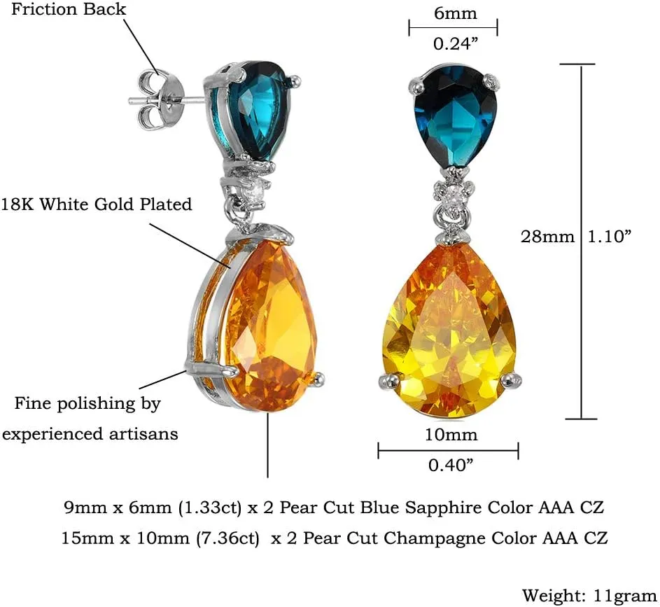 [RIZILIA CELEBOX] Teardrop Dangle Pierced Earrings with Pear Cut CZ [9 Colors available] in White Gold Plated, Celebrity inspired by Angelina Jolie