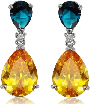 [RIZILIA CELEBOX] Teardrop Dangle Pierced Earrings with Pear Cut CZ [9 Colors available] in White Gold Plated, Celebrity inspired by Angelina Jolie
