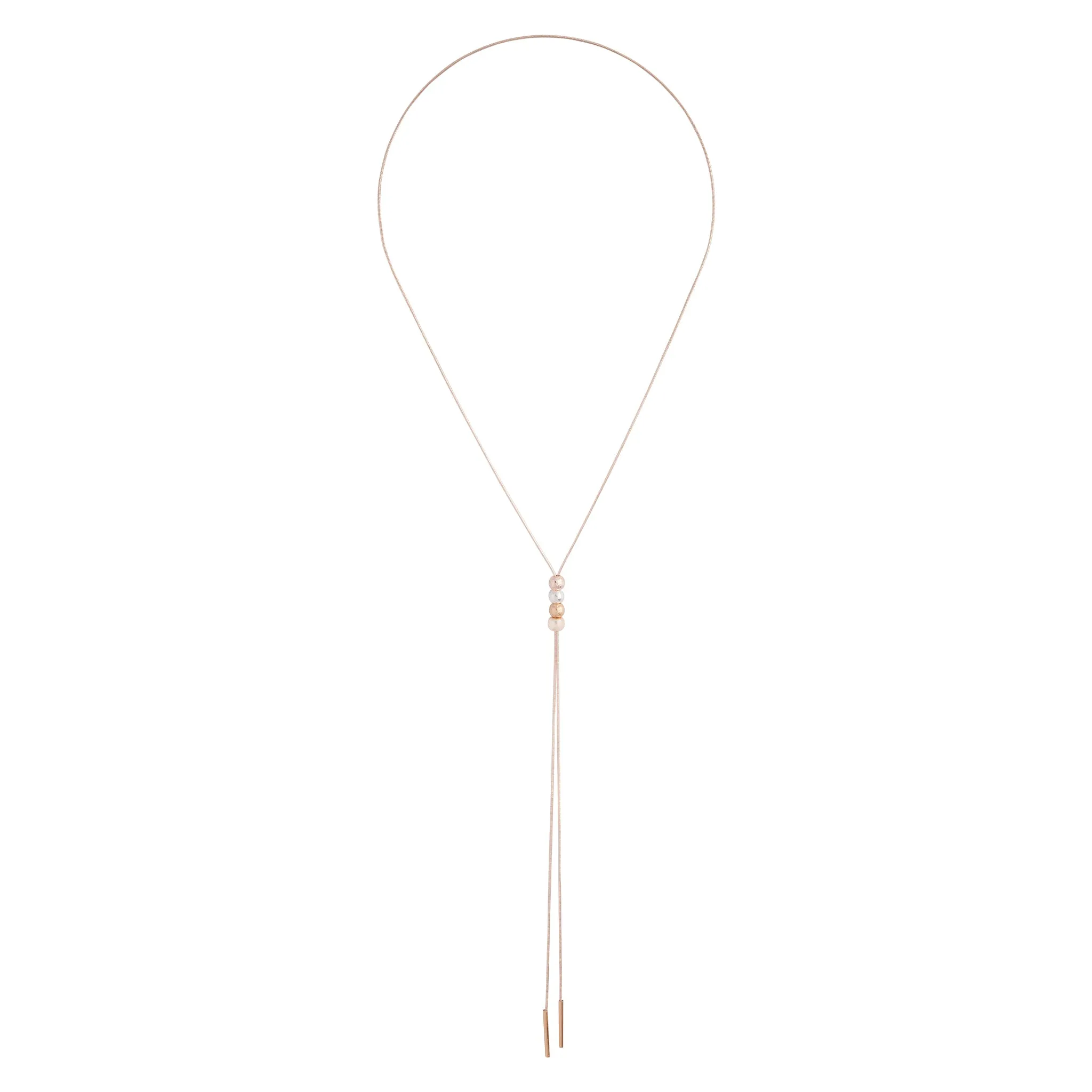 Rose Gold Long Lariat Metallic Bead Necklace