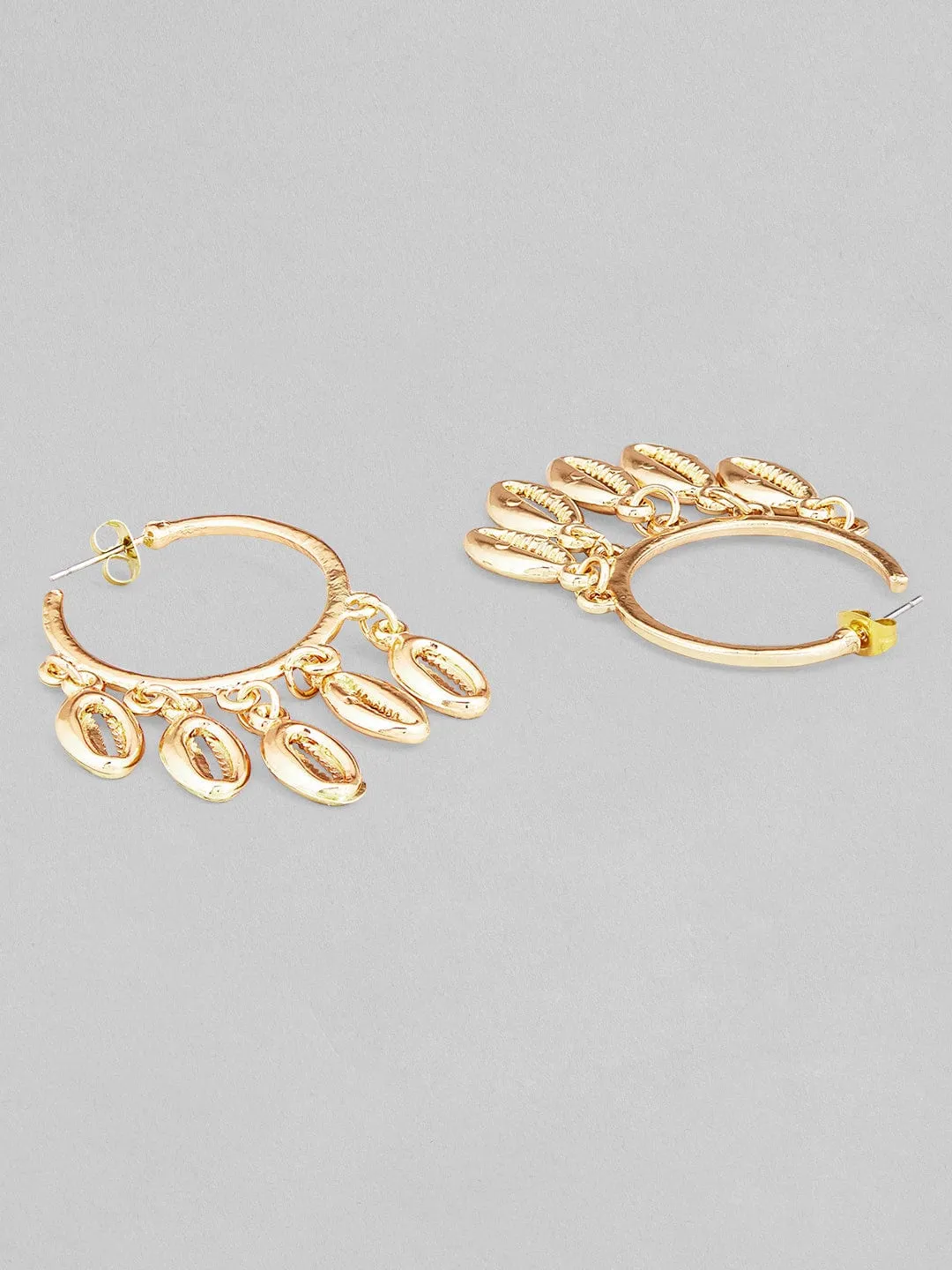 Rubans Voguish Set of 2, Gold Toned Shell Beaded Hoop & White Mother of Pearl Dangler Earrings.