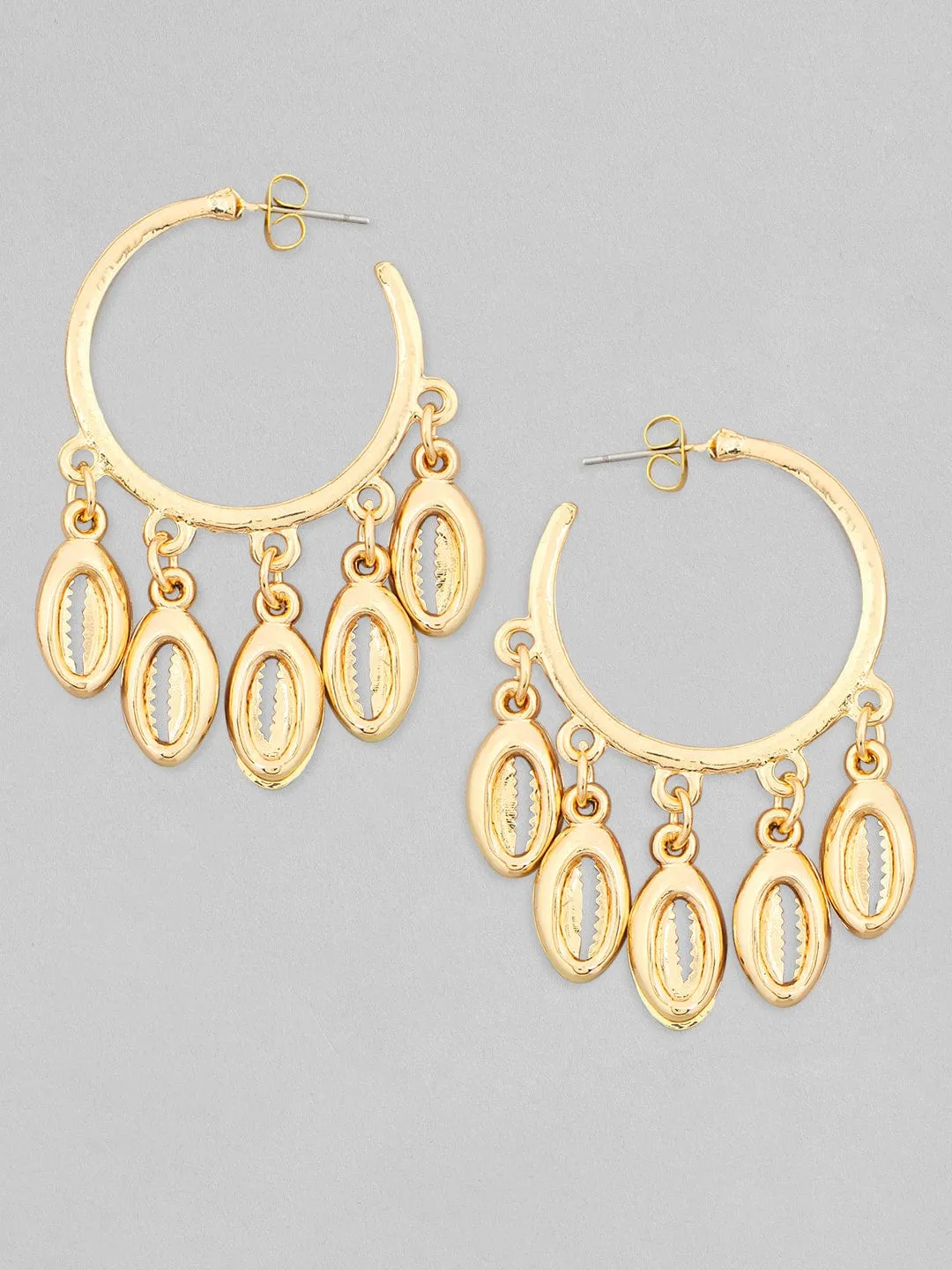 Rubans Voguish Set of 2, Gold Toned Shell Beaded Hoop & White Mother of Pearl Dangler Earrings.