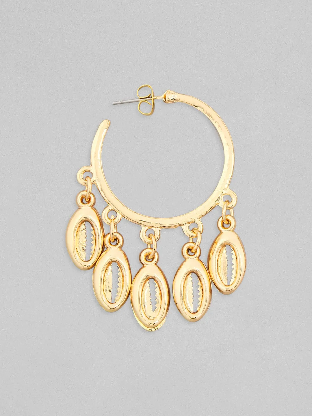 Rubans Voguish Set of 2, Gold Toned Shell Beaded Hoop & White Mother of Pearl Dangler Earrings.