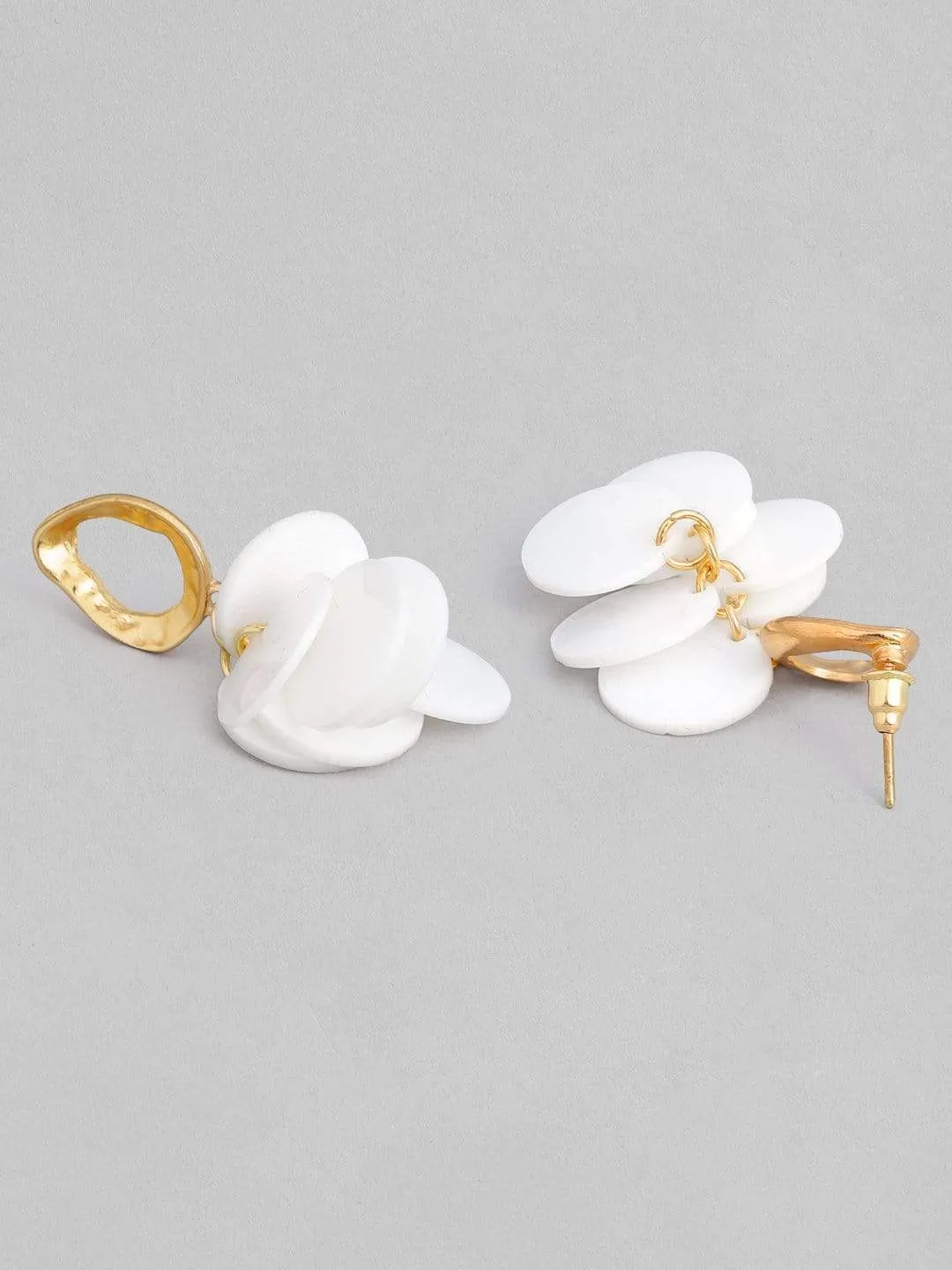 Rubans Voguish Set of 2, Gold Toned Shell Beaded Hoop & White Mother of Pearl Dangler Earrings.